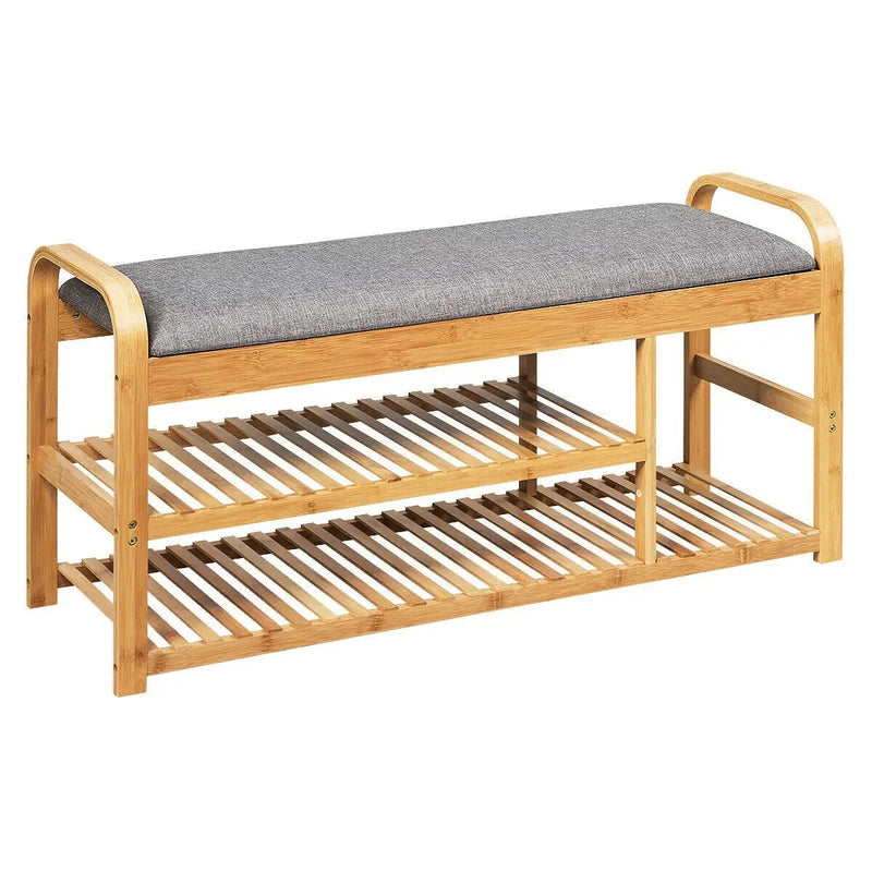 3-Tier Bamboo Shoe Rack Bench with Cushion-Natural by DirectDeals