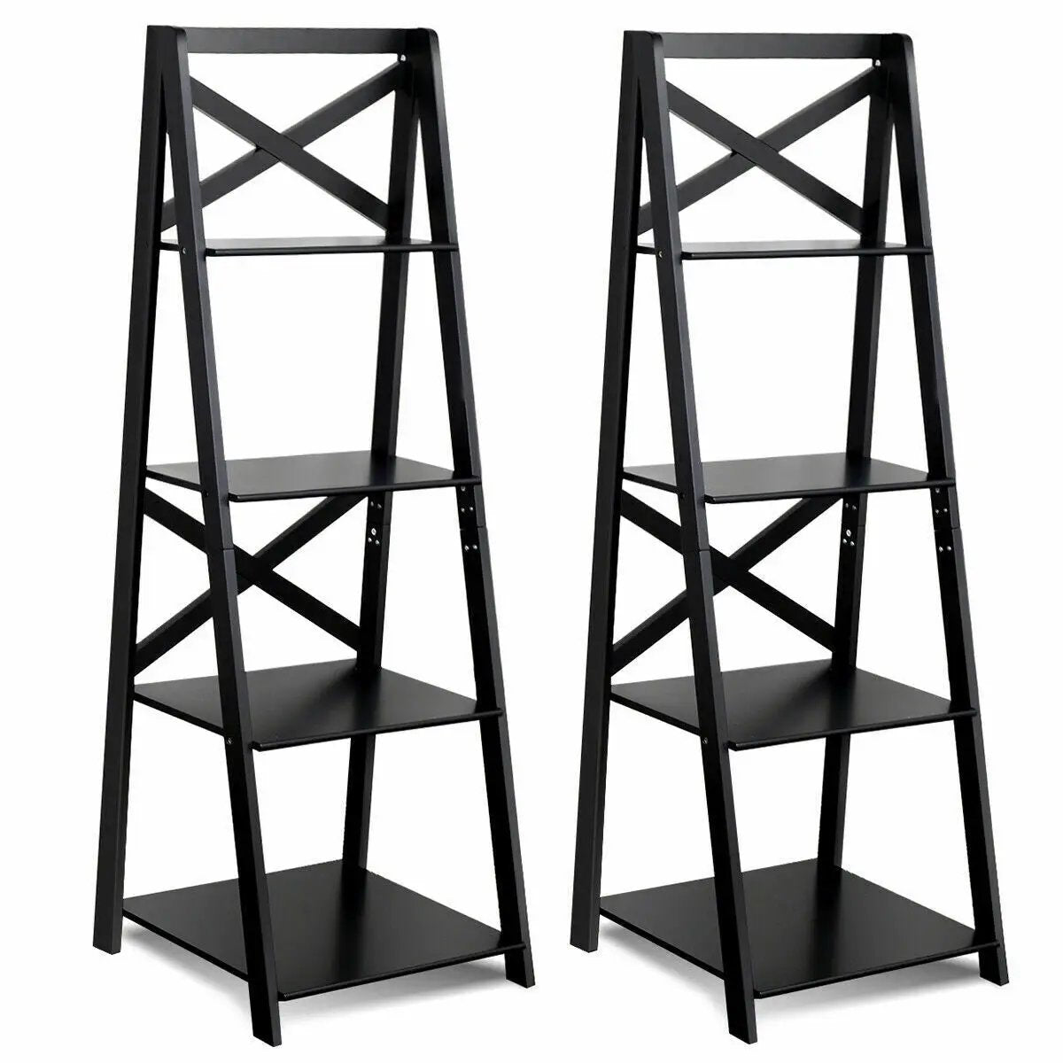 2 Pieces 4-Tier Wood Display Storage Bookshelf Set by DirectDeals