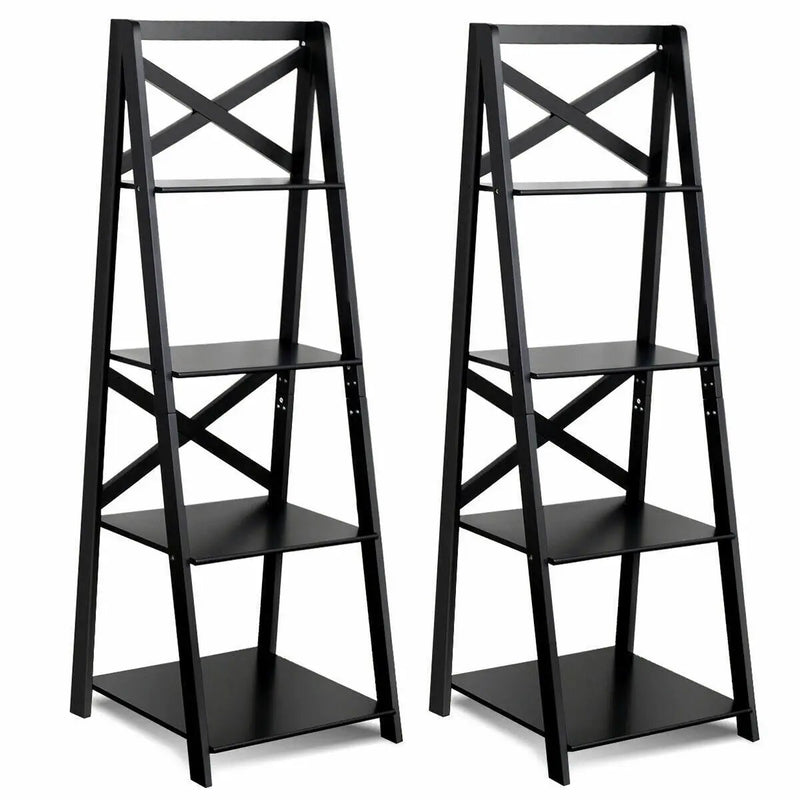 2 Pieces 4-Tier Wood Display Storage Bookshelf Set by DirectDeals