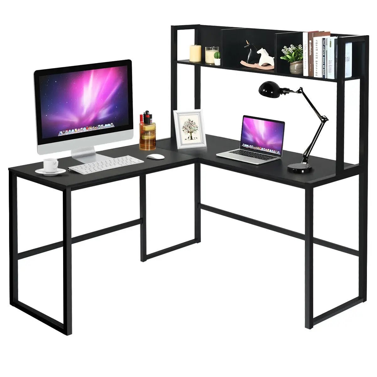 Reversible L-Shaped Corner Desk with Storage Bookshelf by DirectDeals