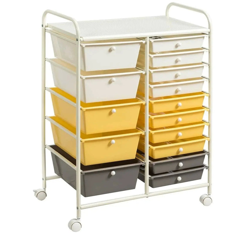 15-Drawer Utility Rolling Cart with Drawers Multi-Use Storage-Icecream Multicolor by DirectDeals