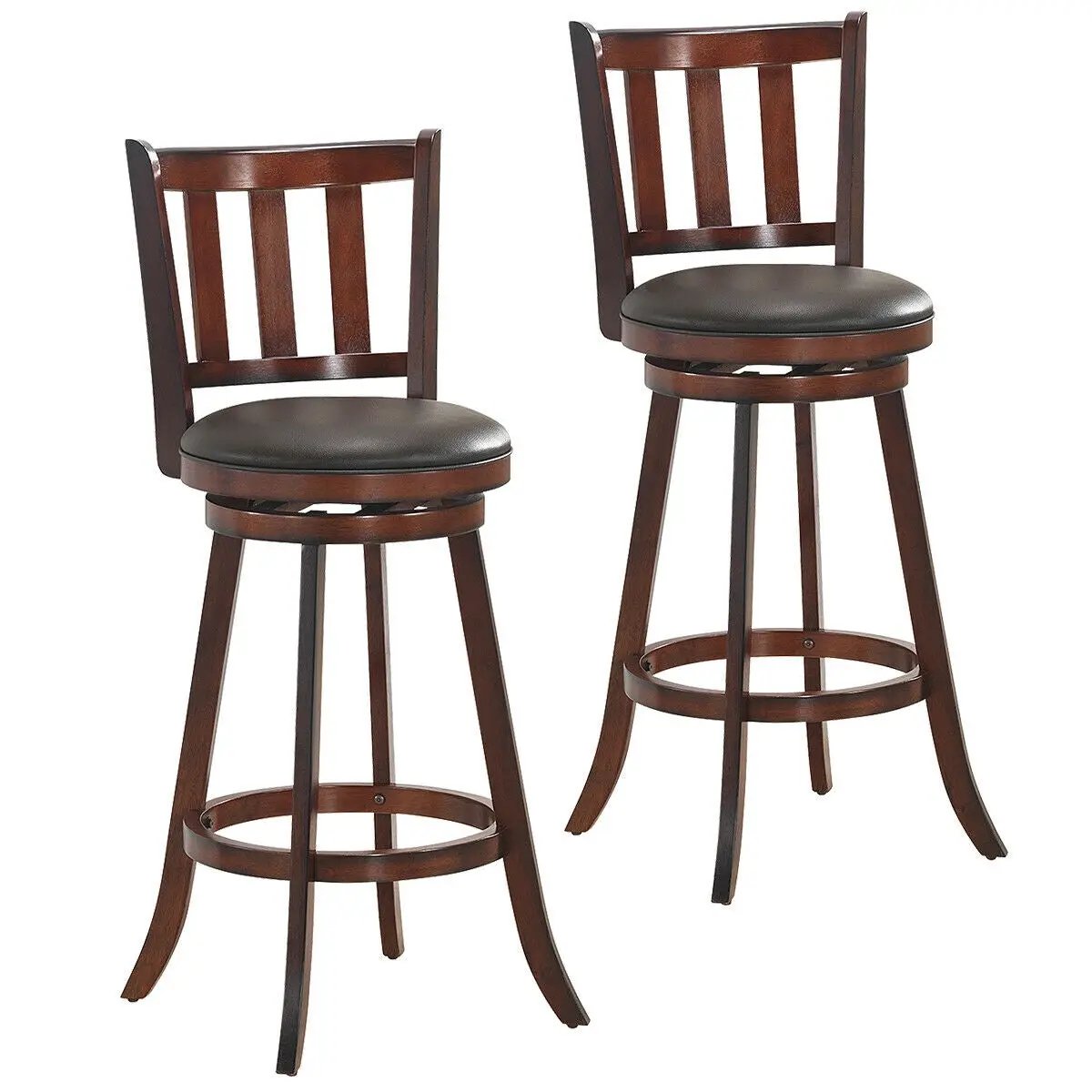 2 Pieces 360 Degree Swivel Wooden Counter Height Bar Stool Set with Cushioned Seat by DirectDeals