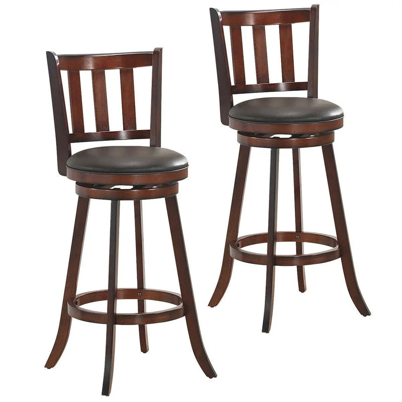 2 Pieces 360 Degree Swivel Wooden Counter Height Bar Stool Set with Cushioned Seat by DirectDeals