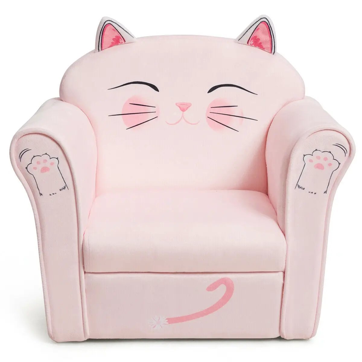 Kids Upholstered Cat Armrest Couch Sofa with Linen Fabric by DirectDeals