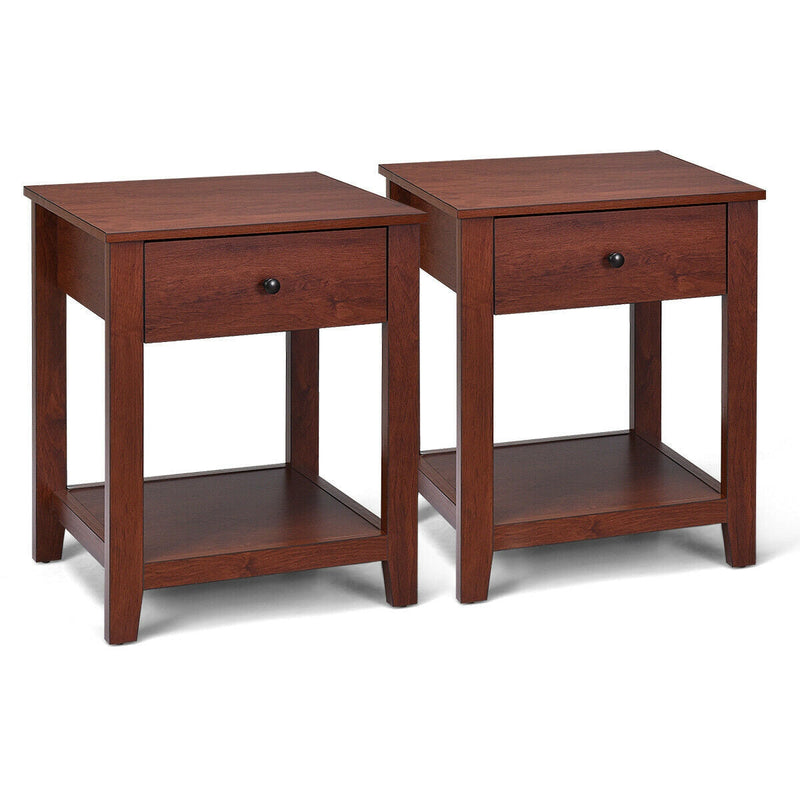 Set of 2 Nightstand with Storage Shelf and Pull Handle by DirectDeals