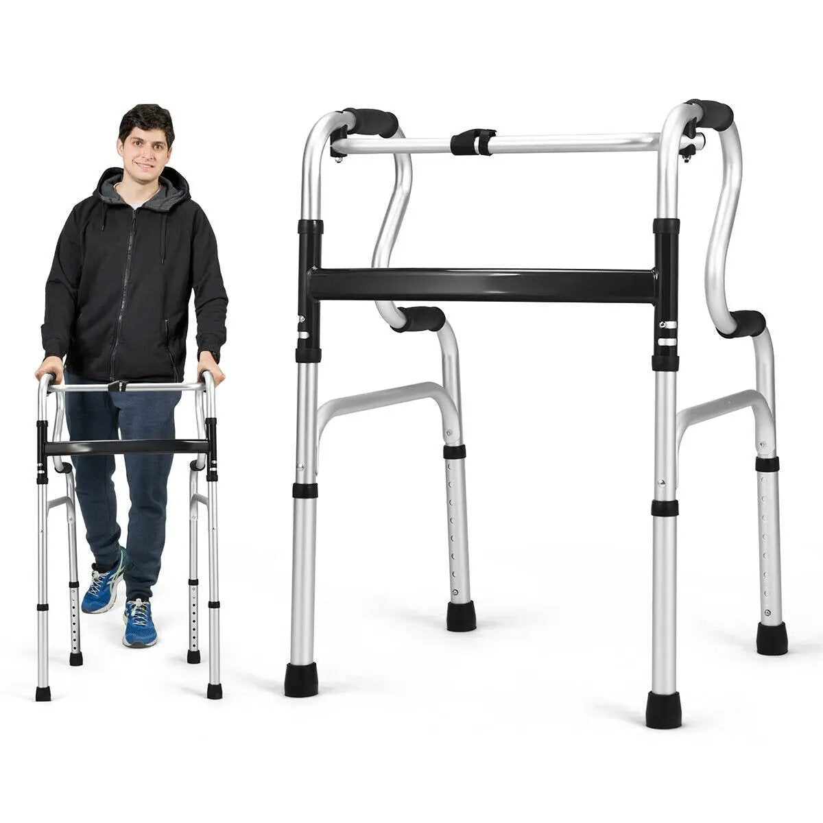 One-Button Folding Aluminum Walking Frame Walker by DirectDeals