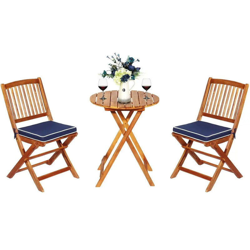 3 Pieces Patio Folding Bistro Set with Padded Cushion and Round Coffee Table-Navy by DirectDeals