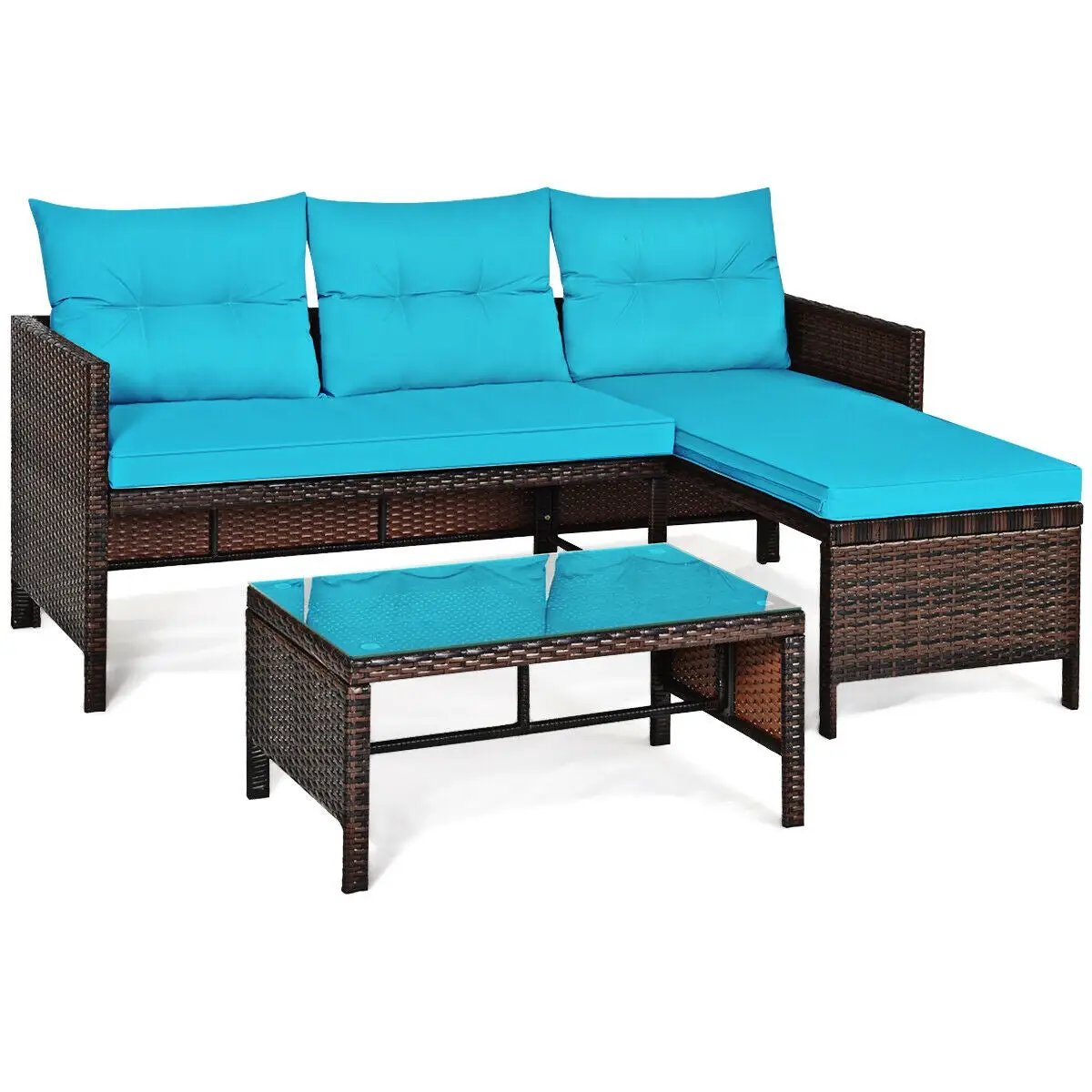 3 Pieces Patio Wicker Rattan Sofa Set by DirectDeals