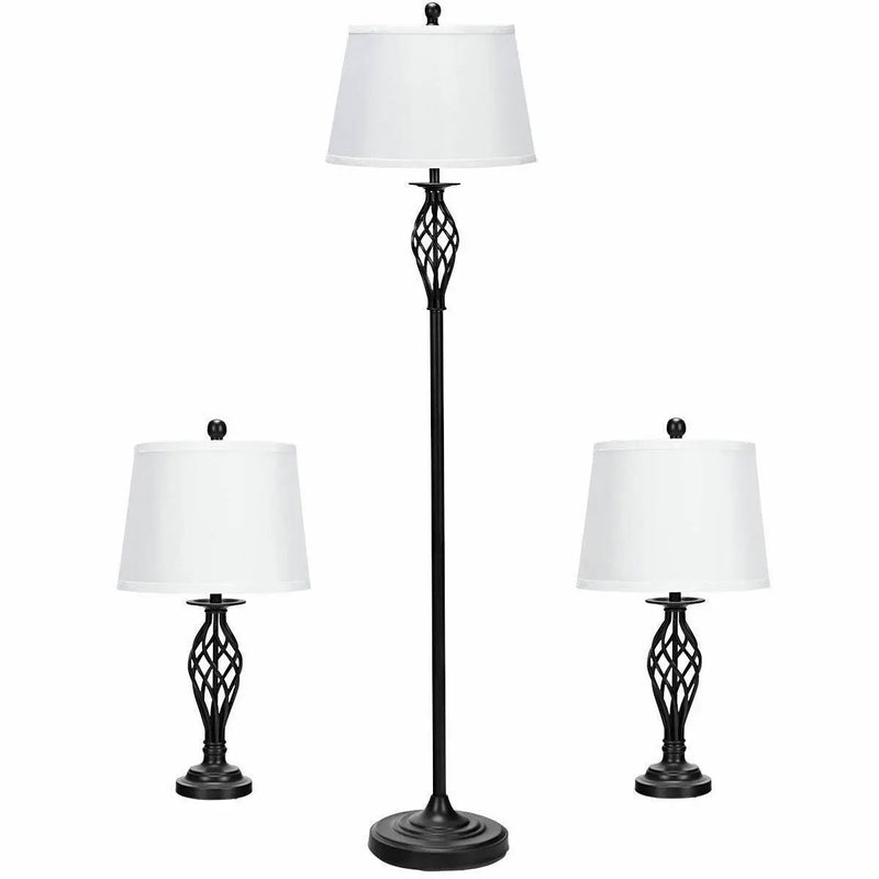 2 Table Lamps 1 Floor Lamp Set with Fabric Shades by DirectDeals