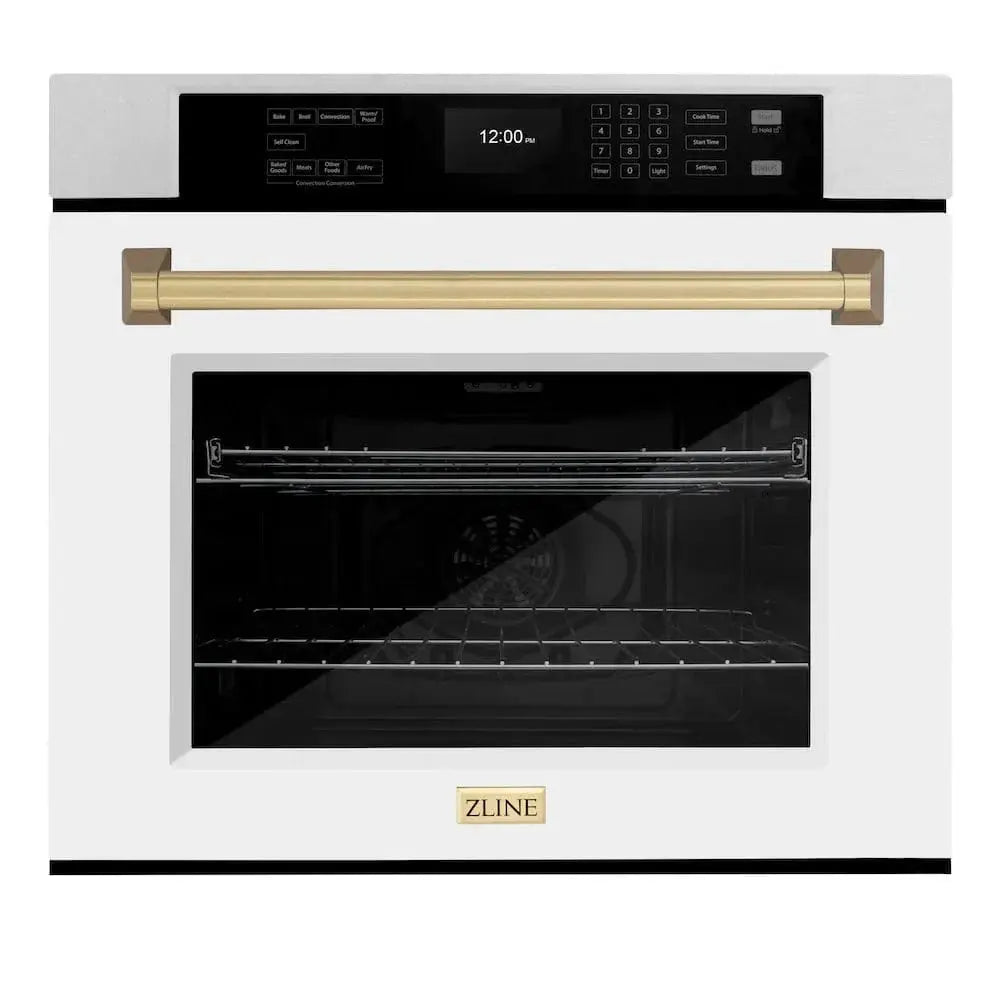 ZLINE 30"Professional True Convection Single Wall Oven, Air Fry, Self Clean, DuraSnow® White Matte, Champagne Bronze WASSZ-WM-30-CB by Farmhouse Kitchen and Bath