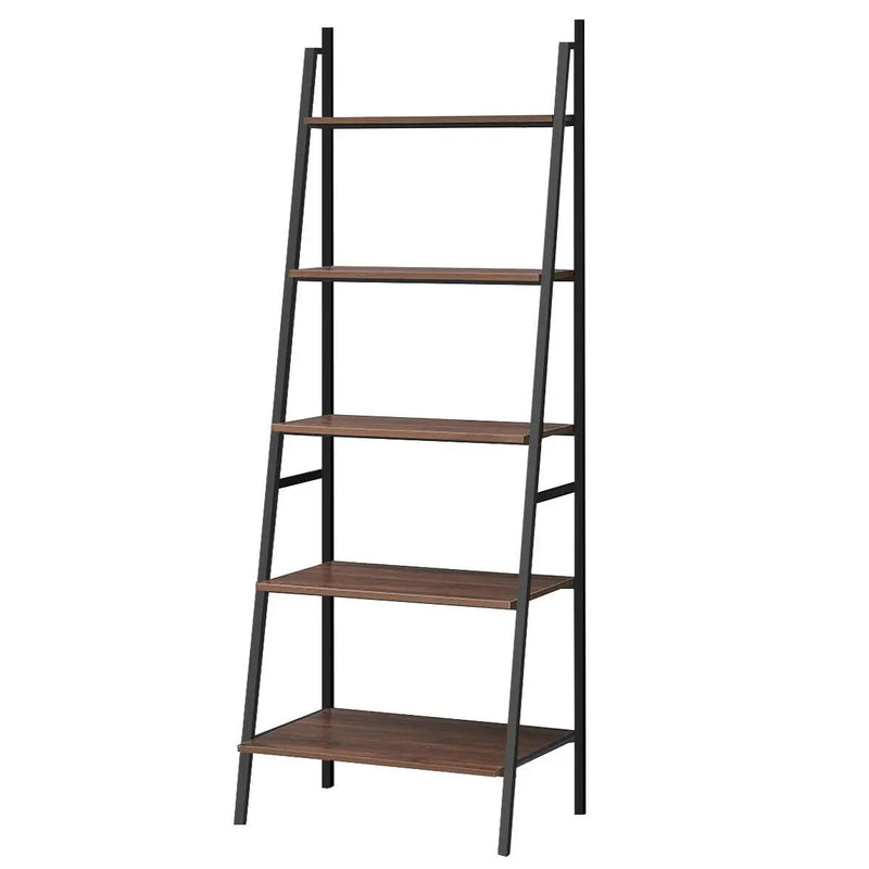 5 Tier Leaning Bookshelf Wood Metal Bookcase by DirectDeals