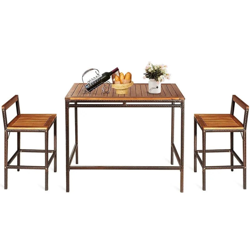 3 Pieces Patio Rattan Wicker Bar Dining Furniture Set by DirectDeals