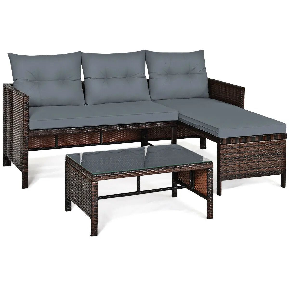 3 Pieces Patio Wicker Rattan Sofa Set by DirectDeals