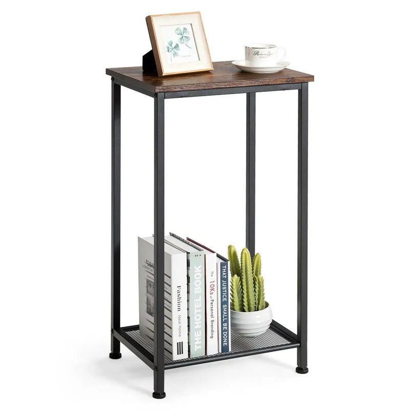 2-Tier Industrial End Table with Metal Mesh Storage Shelves by DirectDeals