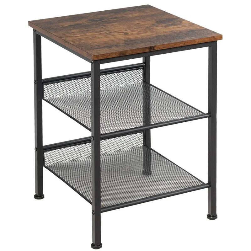 3-Tier Industrial End Table with Mesh Shelves and Adjustable Shelves by DirectDeals
