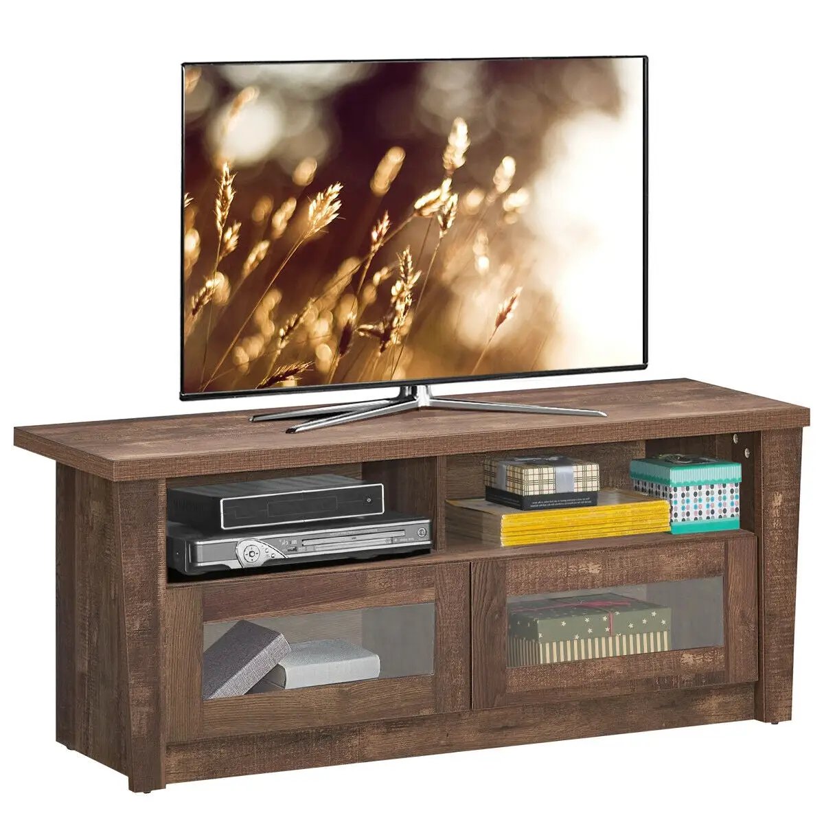 Wooden TV Stand with 2 Open Shelves and 2 Door Cabinets by DirectDeals