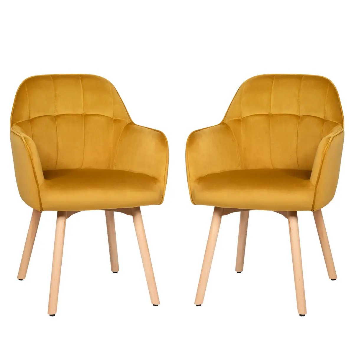 Set of 2 Mid-Back Accent Leisure Armchairs-Yellow by DirectDeals