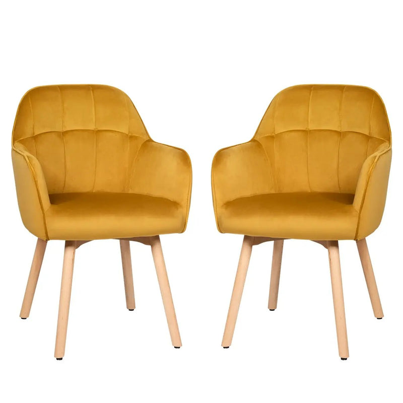 Set of 2 Mid-Back Accent Leisure Armchairs-Yellow by DirectDeals