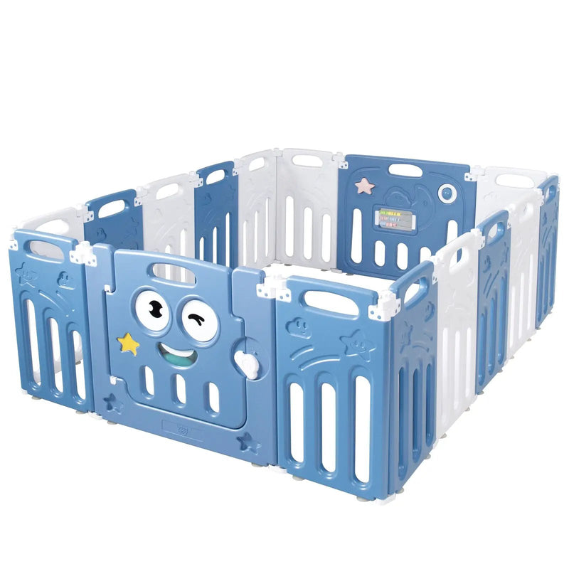 16-Panel Foldable Baby Playpen Kids Activity Centre-Blue by DirectDeals