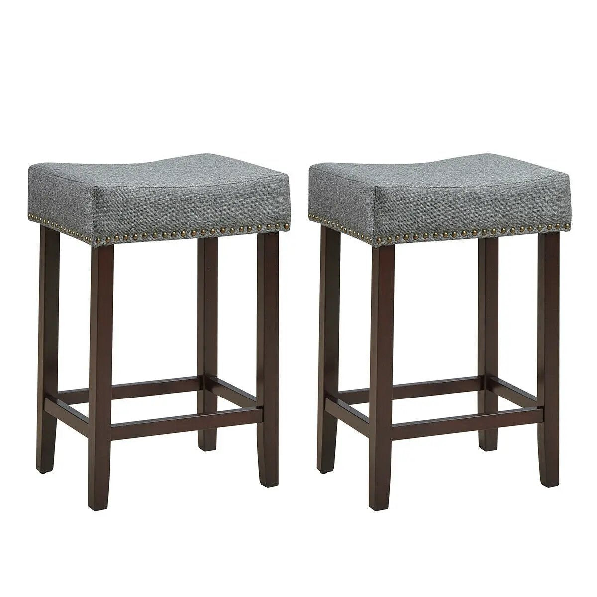 Set of 2 Nailhead Saddle Bar Stools 24 Inch Height by DirectDeals