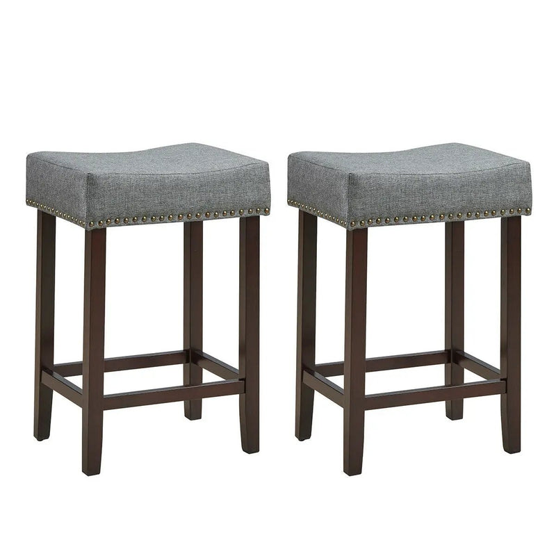 Set of 2 Nailhead Saddle Bar Stools 24 Inch Height by DirectDeals