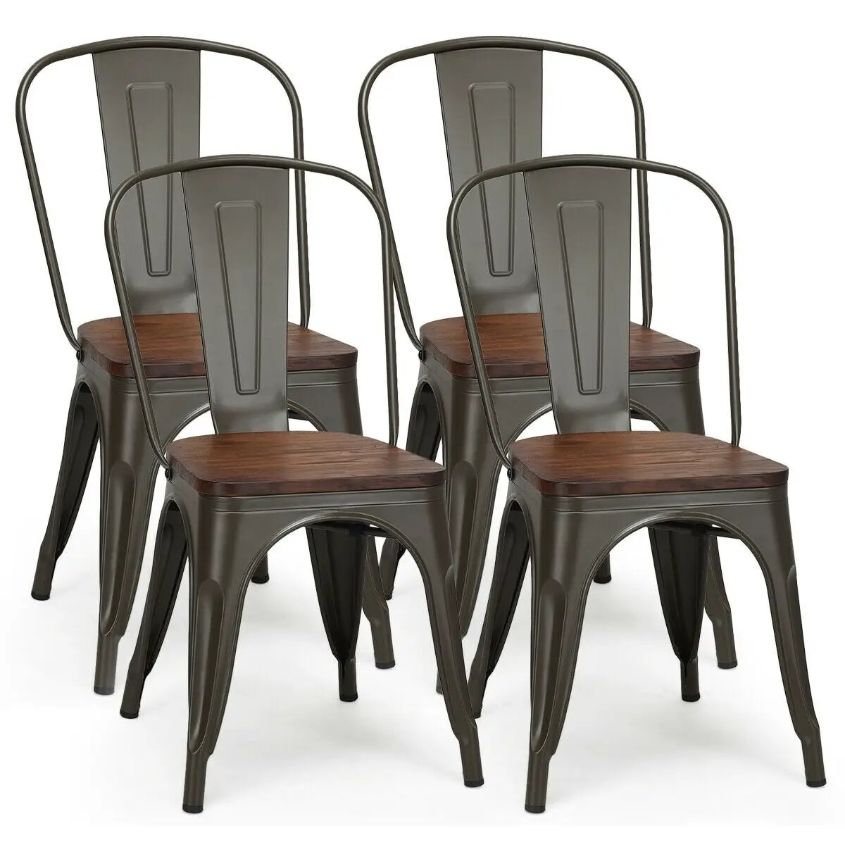 18 Inch Height Set of 4 Stackable Style Metal Wood Dining Chair by DirectDeals