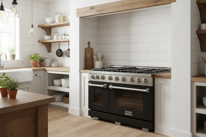 Kucht 48" Freestanding Professional Gas Range Liquid Propane KFX4800/LP-BK by Farmhouse Kitchen and Bath