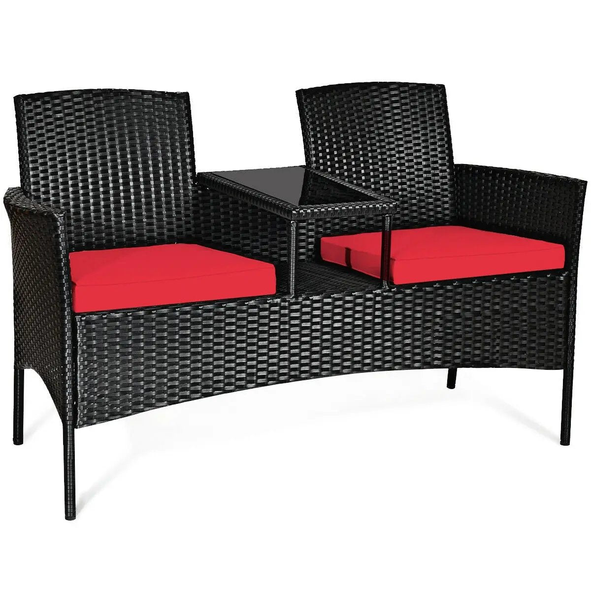 Wicker Patio Conversation Furniture Set with Removable Cushions and Table by DirectDeals