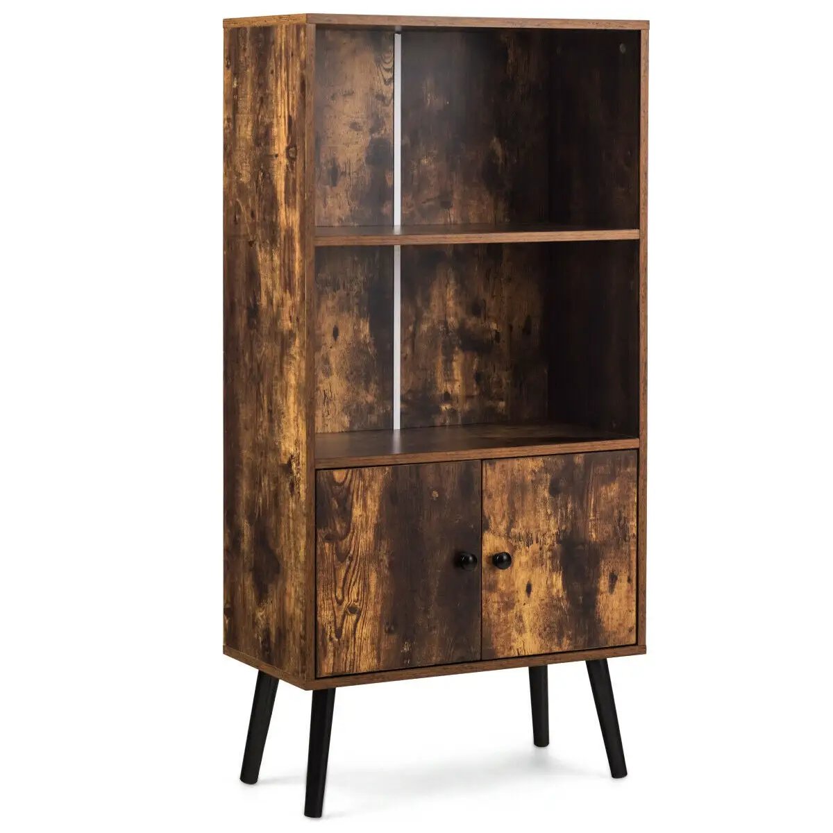 2-Tier Retro Bookcase Bookshelf with 3 Compartment-Coffee by DirectDeals