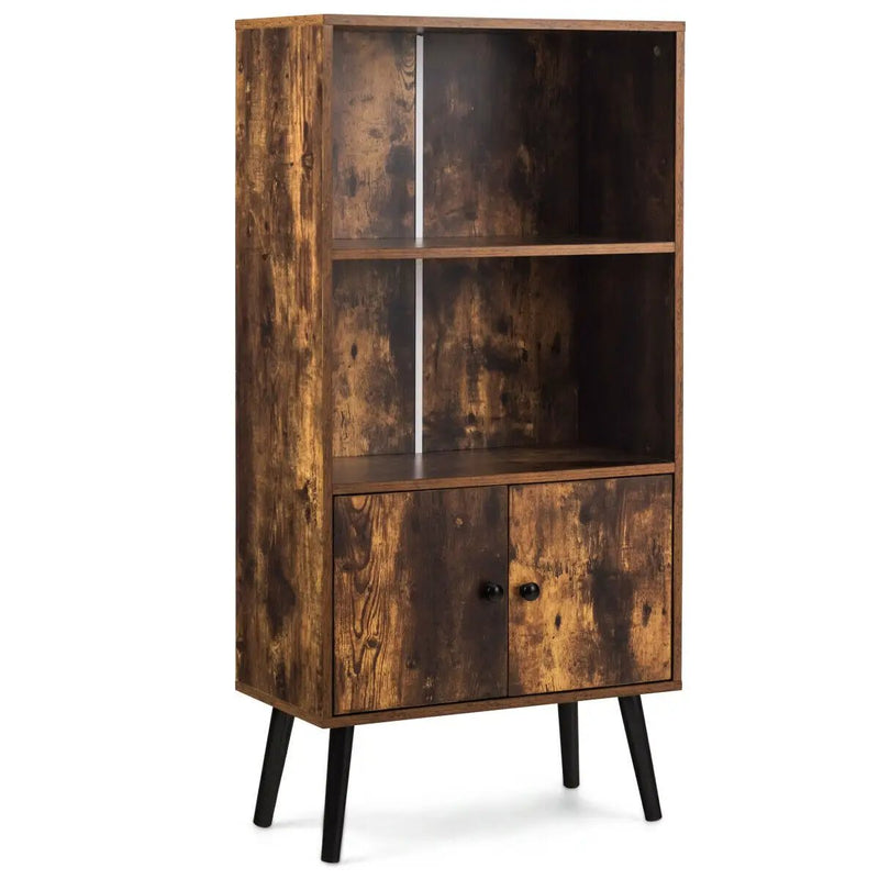 2-Tier Retro Bookcase Bookshelf with 3 Compartment-Coffee by DirectDeals