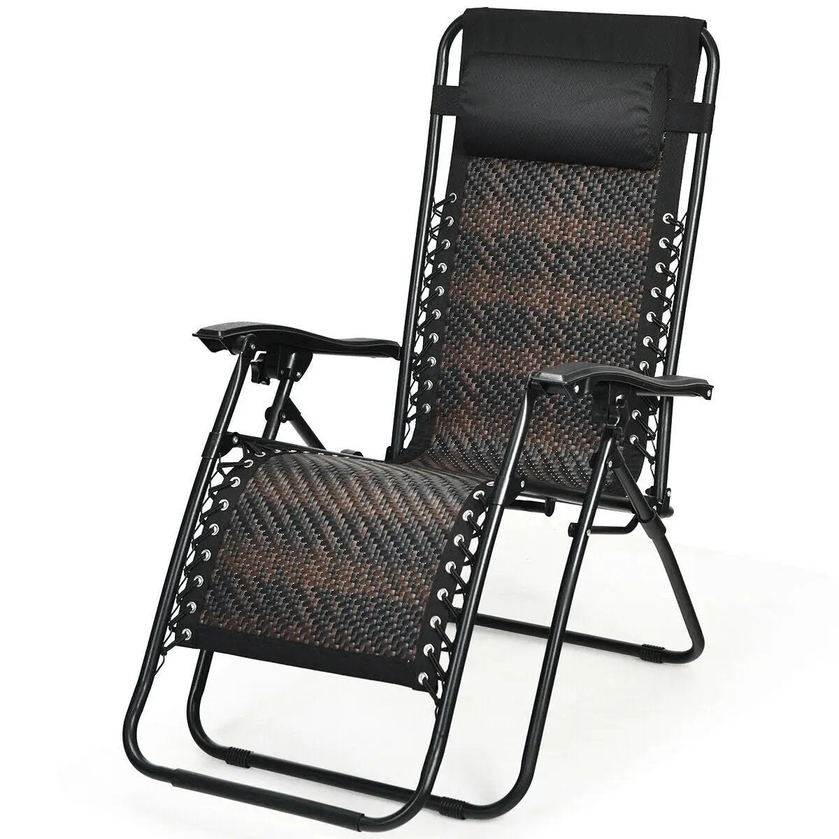 Folding Rattan Zero Gravity Lounge Chair with Removable Head Pillow by DirectDeals