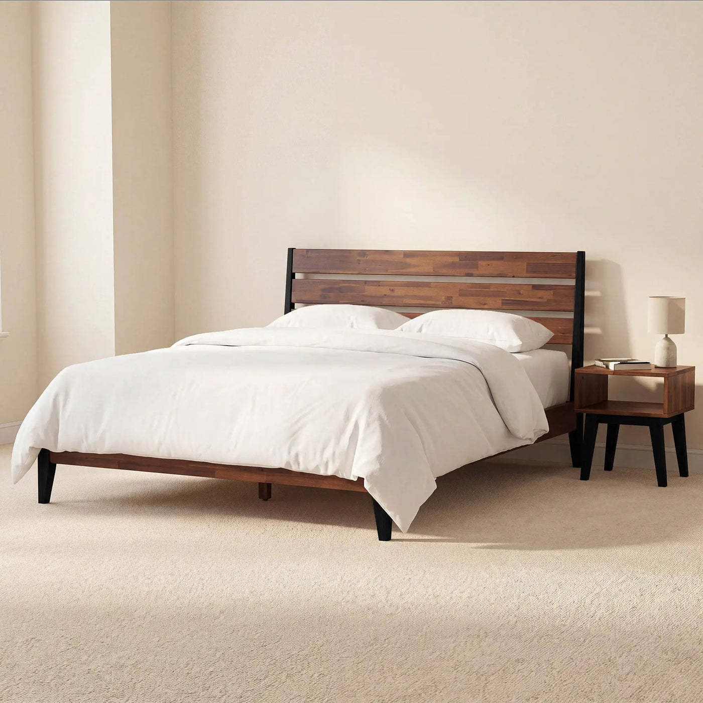 [Buy 1 Get 1] Emery Solid Wood Bed Frame & Nightstand by Megsu