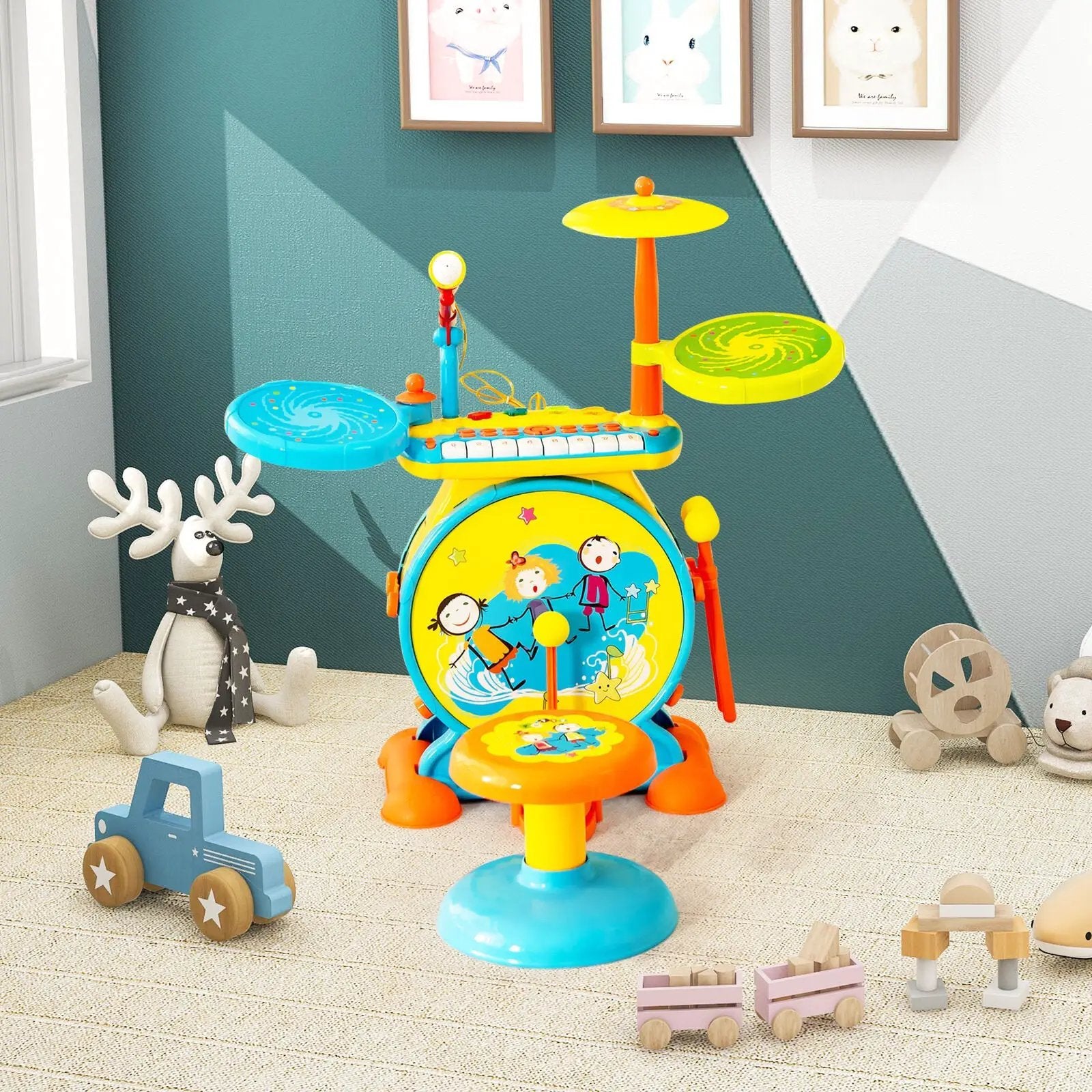 2-in-1 Kids Electronic Drum and Keyboard Set with Stool by DirectDeals