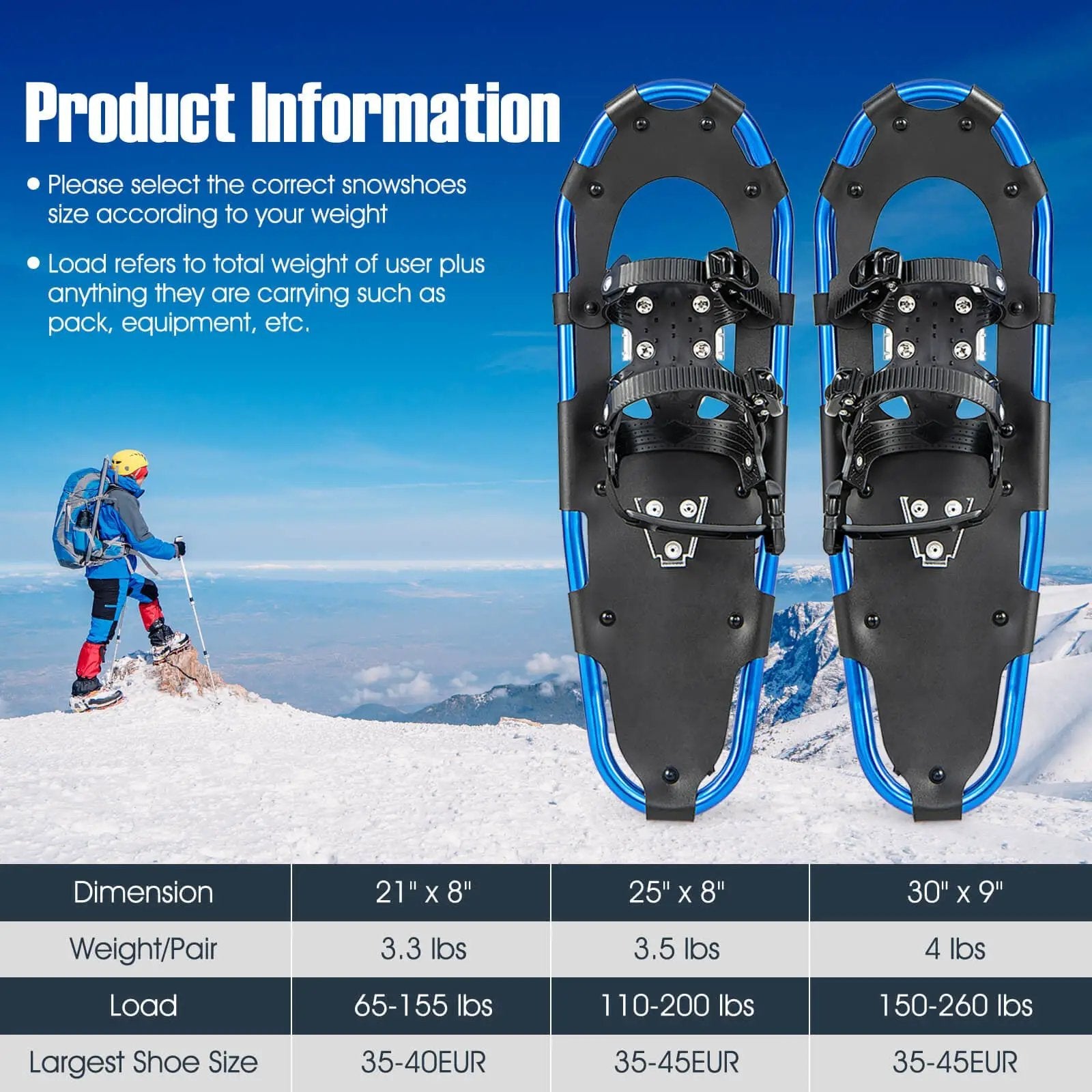21/25/30 Inch Lightweight Terrain Snowshoes with Flexible Pivot System by DirectDeals