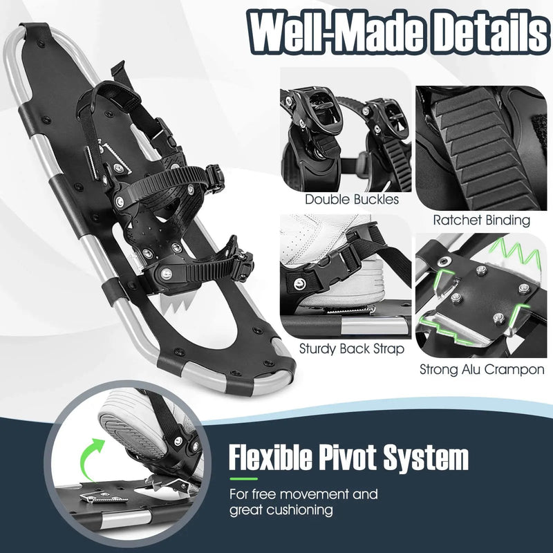 21/25/30 Inch 4-in-1 Lightweight Terrain Snowshoes with Flexible Pivot System by DirectDeals