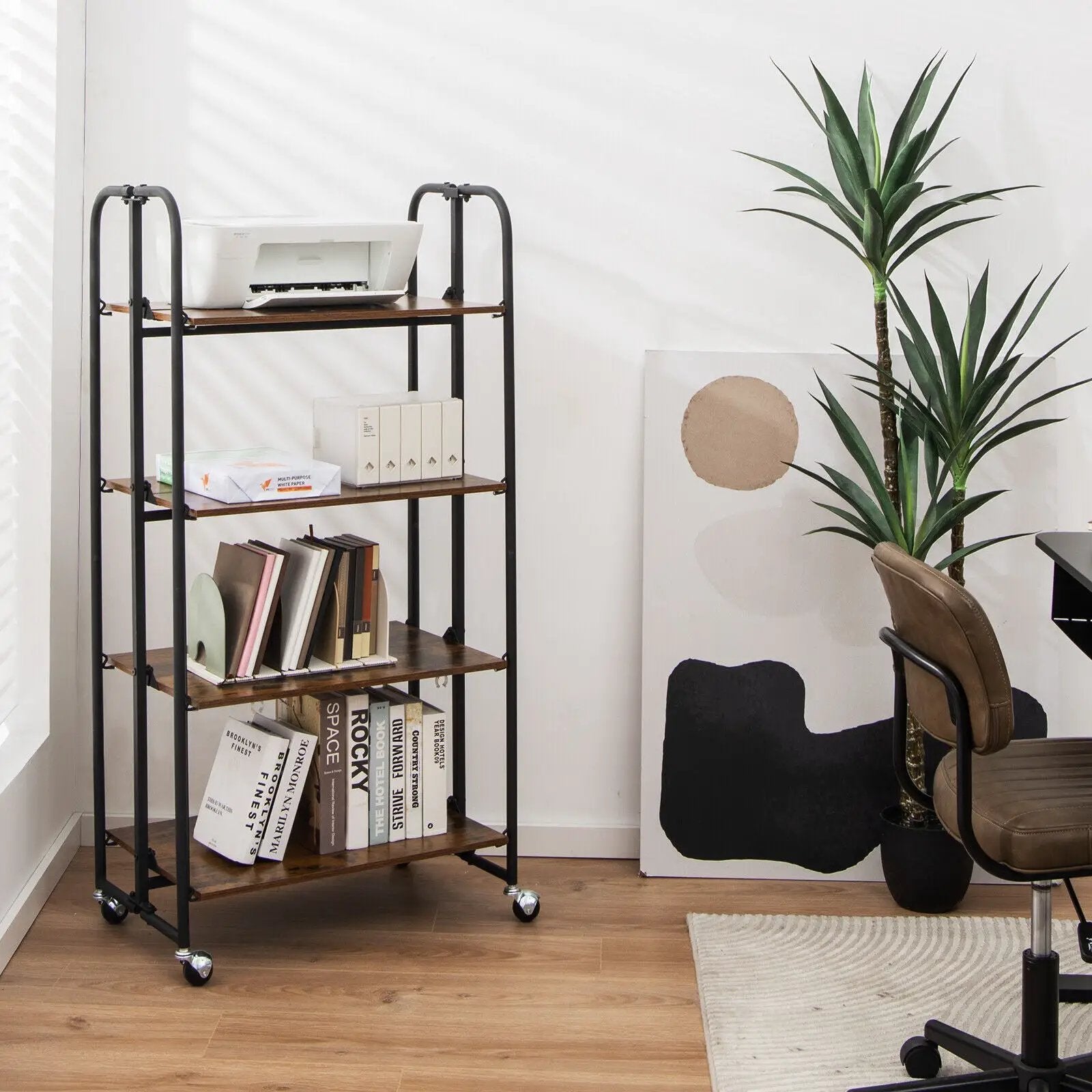 Foldable Rolling Cart with Storage Shelves for Kitchen-4-Tier by DirectDeals