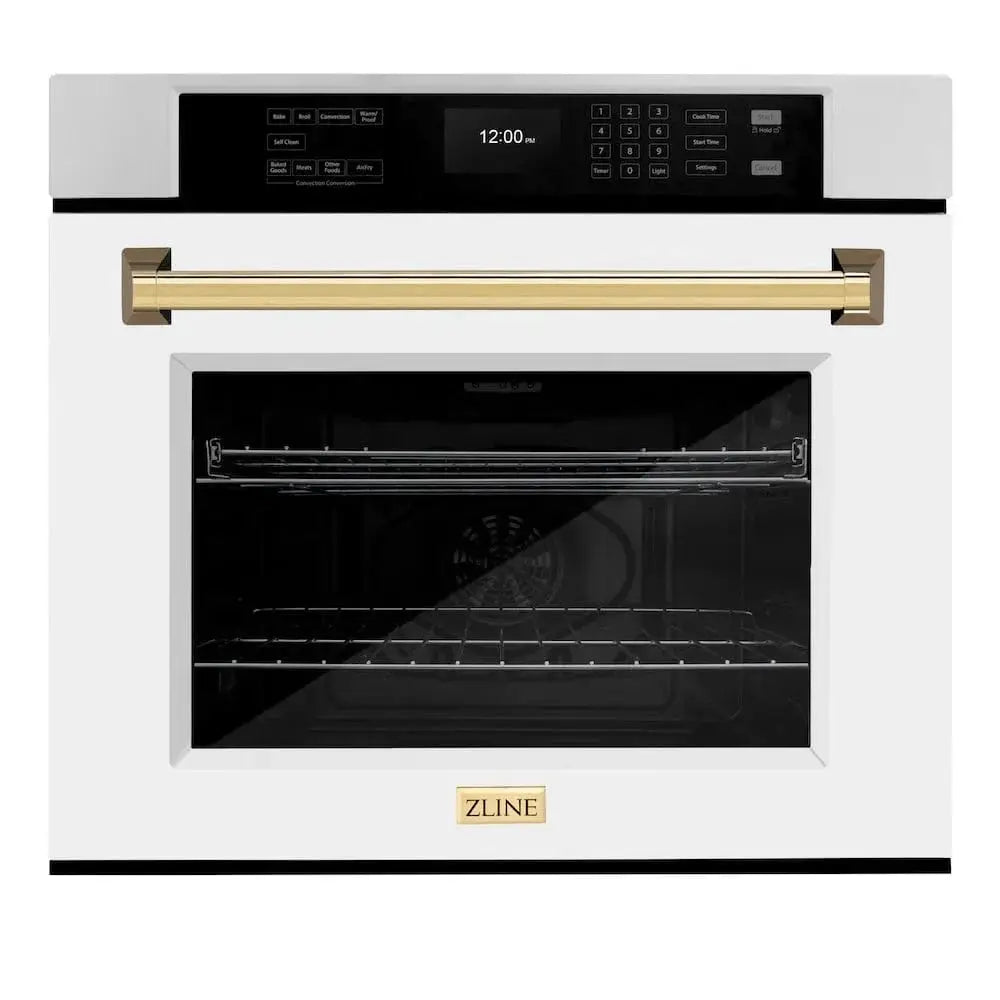 ZLINE 30" Autograph Edition Professional True Convection Single Wall Oven, Air Fry, Self Clean, White Matte, Gold WASZ-WM-30-G by Farmhouse Kitchen and Bath