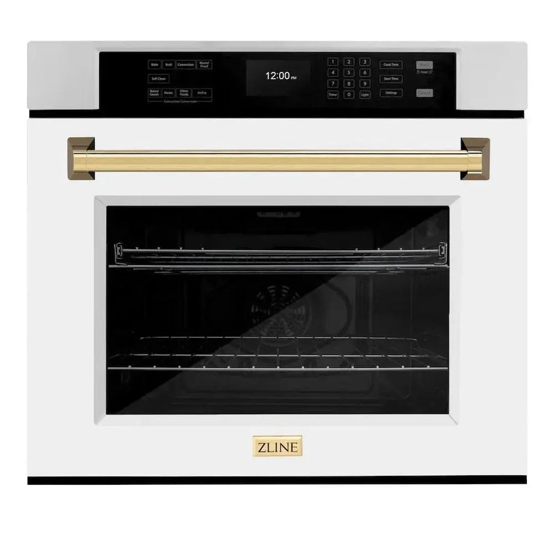 ZLINE 30" Autograph Edition Professional True Convection Single Wall Oven, Air Fry, Self Clean, White Matte, Gold WASZ-WM-30-G by Farmhouse Kitchen and Bath
