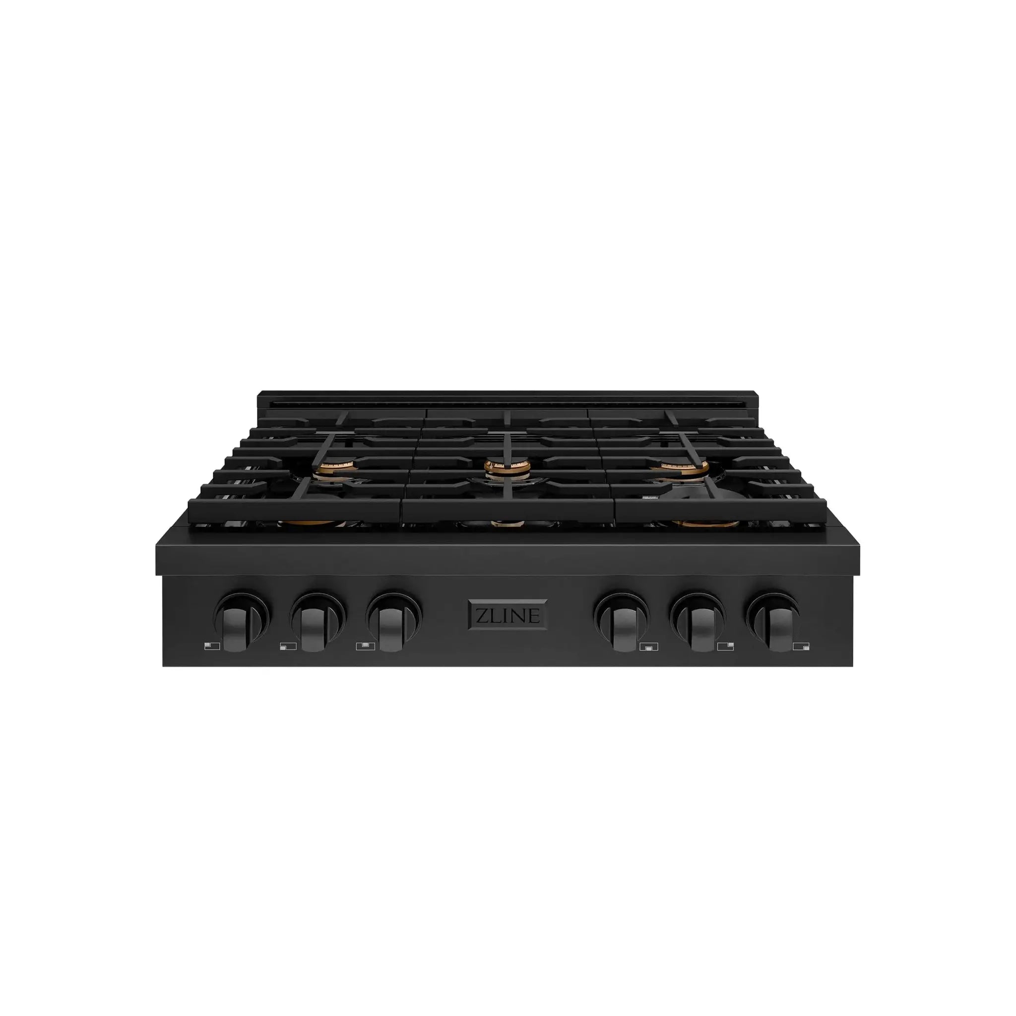 ZLINE 36" Paramount Gas Rangetop Black Stainless Steel Brass Burners SRTB-BR-36 by Farmhouse Kitchen and Bath