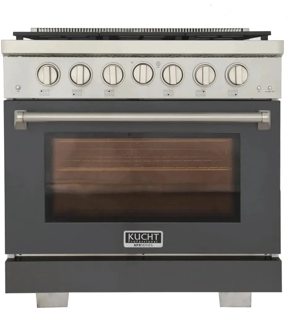 Kucht 36" Freestanding Professional Gas Range Liquid Propane KFX3600X/LP-GY by Farmhouse Kitchen and Bath