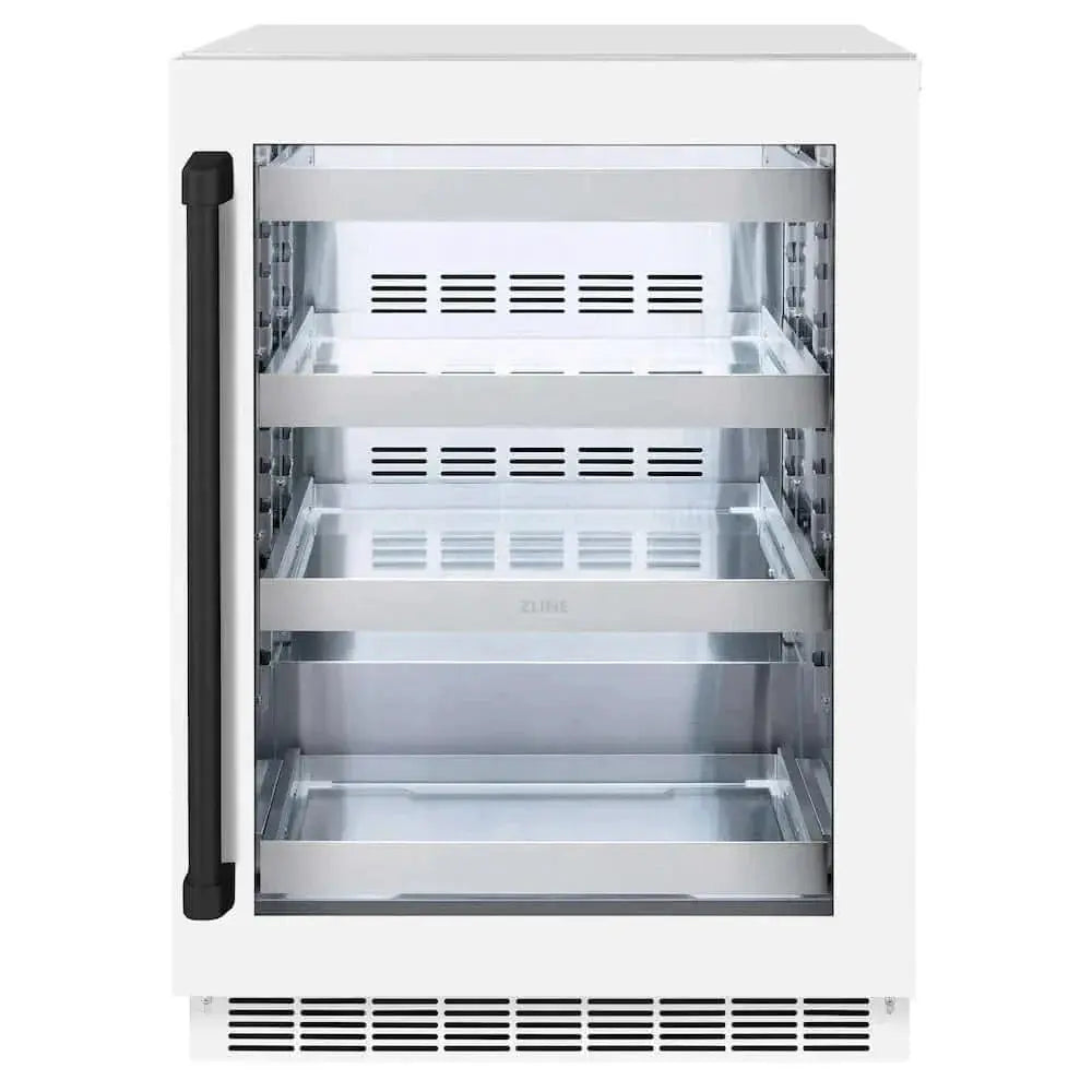 ZLINE 24" Touchstone 151 Can Beverage Fridge White Matte Glass Door Matte Black Handle RBSOZ-WM-24-MB by Farmhouse Kitchen and Bath