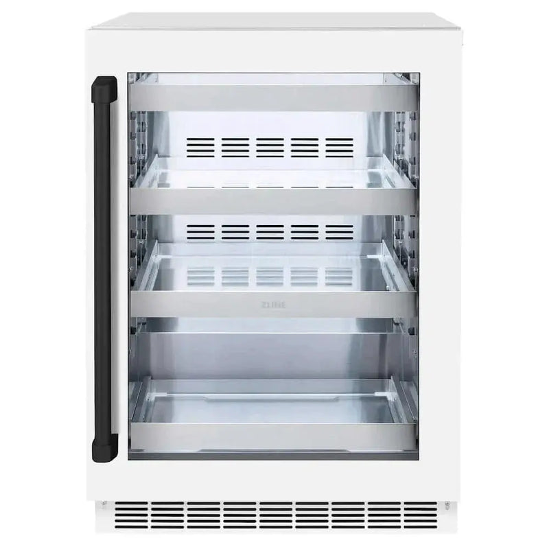 ZLINE 24" Touchstone 151 Can Beverage Fridge White Matte Glass Door Matte Black Handle RBSOZ-WM-24-MB by Farmhouse Kitchen and Bath