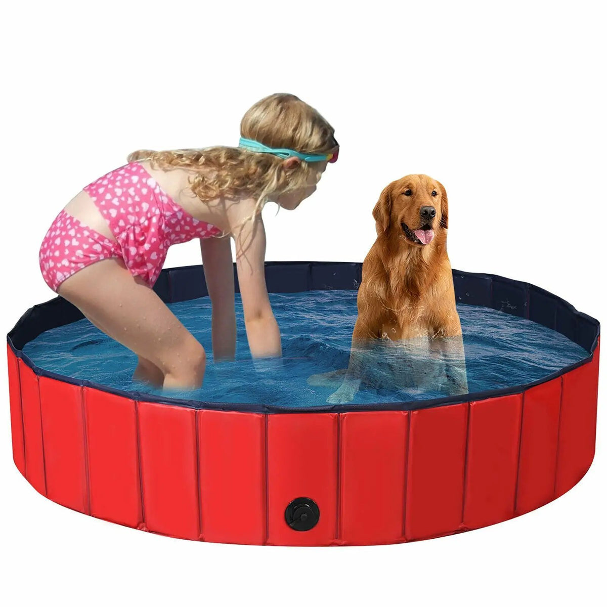 63 Inch Foldable Leakproof Dog Pet Pool Bathing Tub Kiddie Pool for Dogs Cats and Kids by DirectDeals