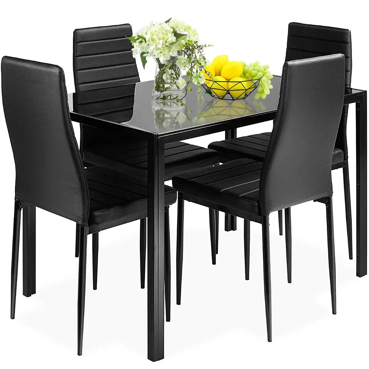 5 Pieces Metal Frame and Glass Tabletop Dining Set by DirectDeals