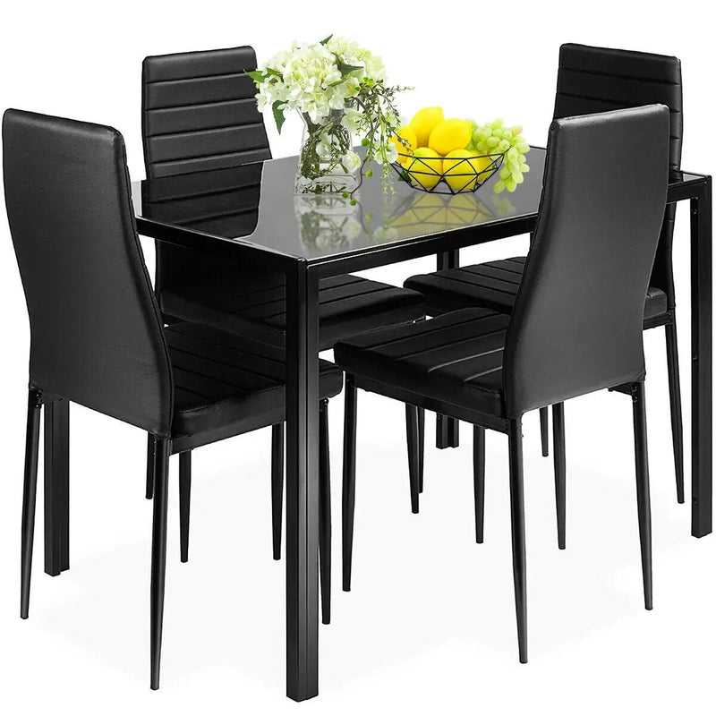 5 Pieces Metal Frame and Glass Tabletop Dining Set by DirectDeals