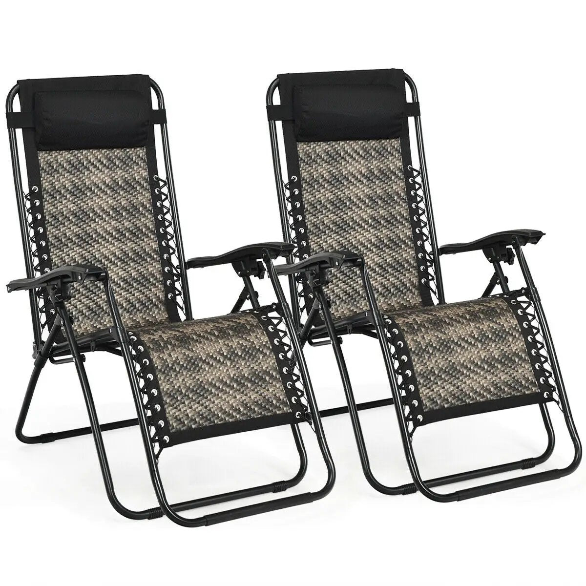2 Pieces Folding Patio Rattan Zero Gravity Lounge Chair by DirectDeals