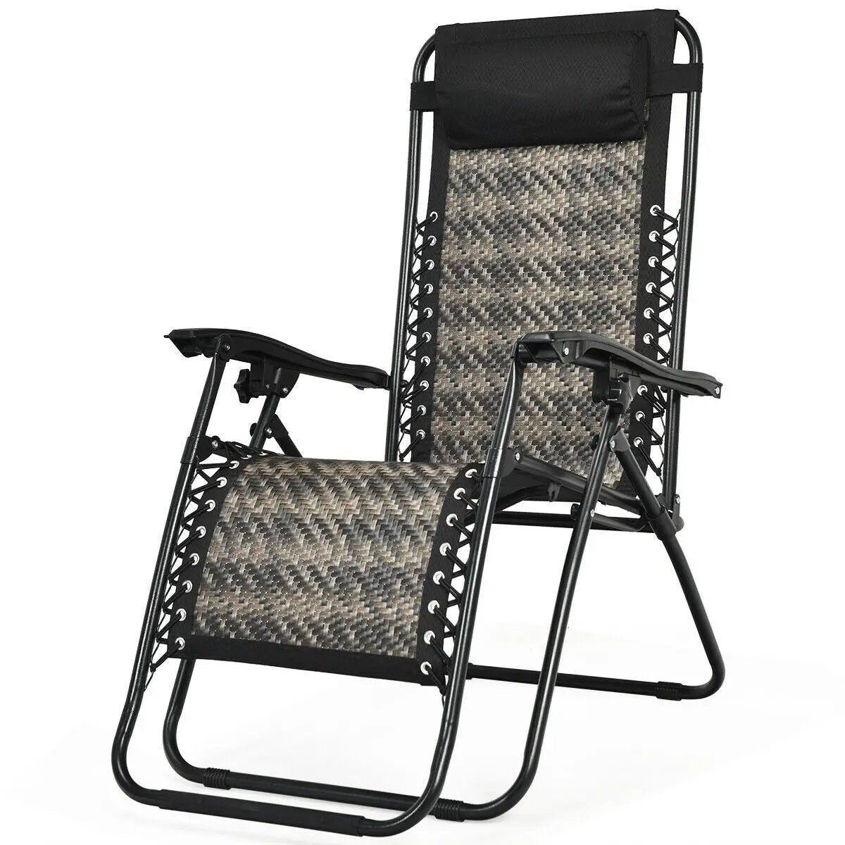 Folding Rattan Zero Gravity Lounge Chair with Removable Head Pillow by DirectDeals