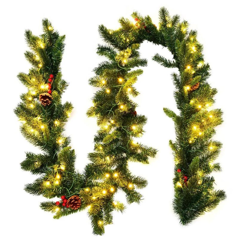 9 Feet Pre-lit Artificial Christmas Garland Red Berries with LED by DirectDeals