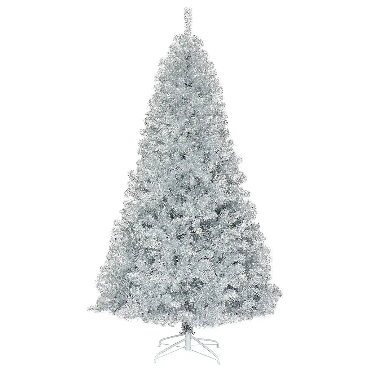 7.5 Ft Hinged Unlit Artificial Silver Tinsel Christmas Tree by DirectDeals