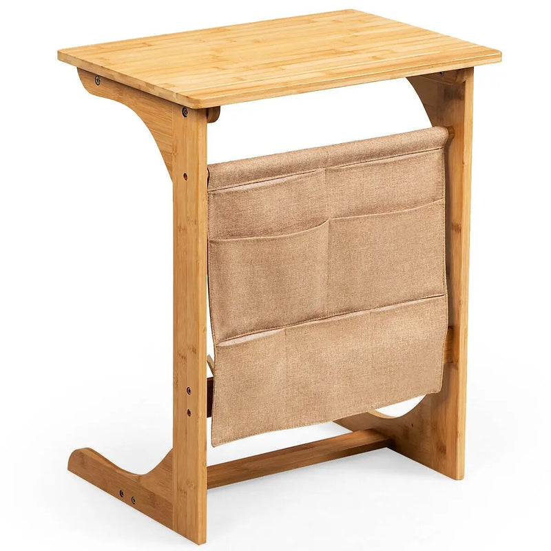 Bamboo Sofa Table End Table Bedside Table with Storage Bag by DirectDeals